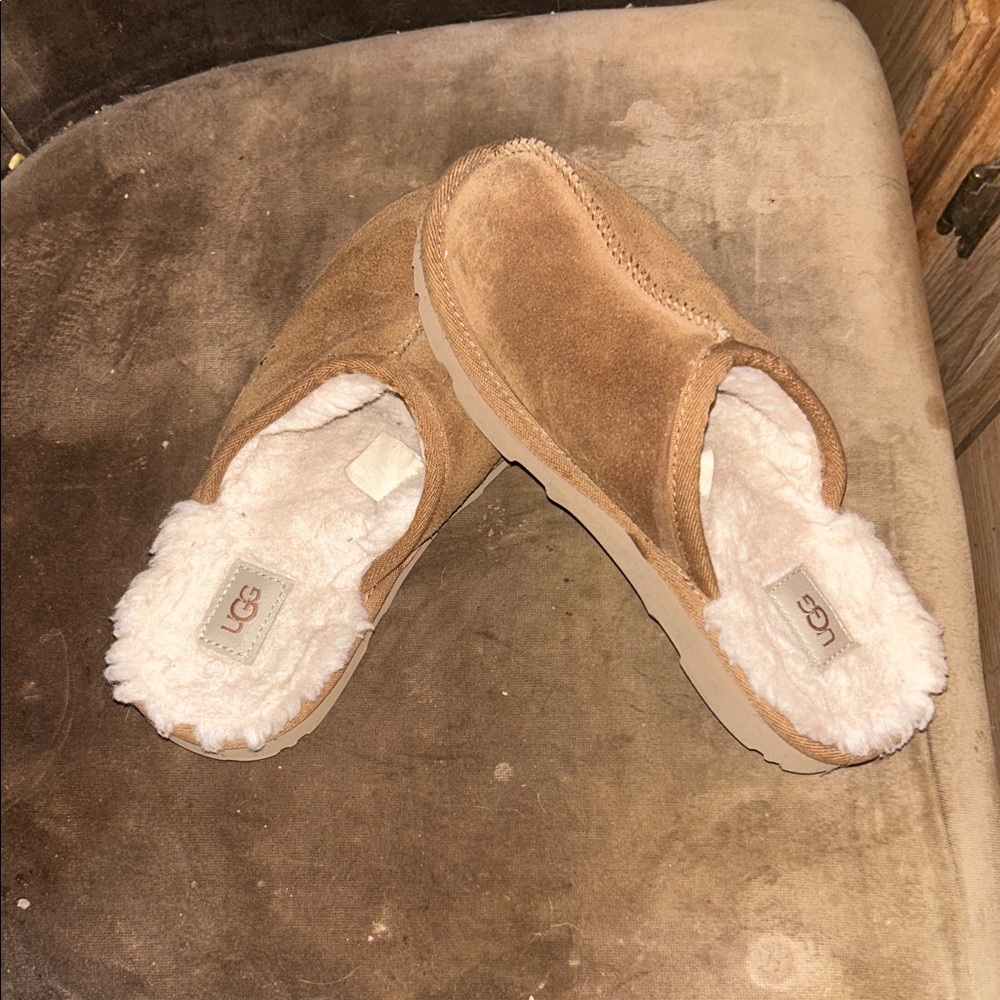 UGG Tan Suede Shearling Mules-worn one time!!!